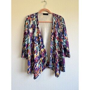 Travel Elements Women's Colorful Open Knit Cardigan Sweater 3/4 Sleeve Medium